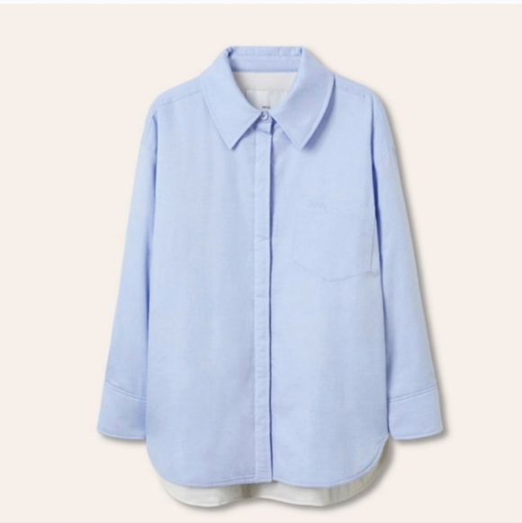 NWT MNG Mango Oversized Cotton Overshirt Jacket Shacket Shirt Blue Pockets M - Picture 2 of 13